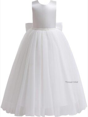 Girls Satin A-Line Flower Girl Dress V-Back Pageant Gown